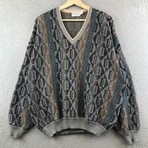 Vintage St. Croix Knits Men's V Neck Sweater Geometric Wool Blend Medium